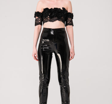 SKINNY  LEATHER BLACK PANTS