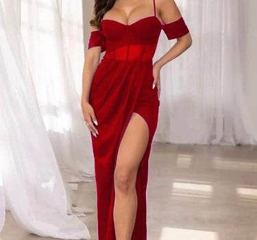 velvet shinny red dress